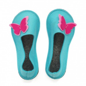 School Kids Wool Felt Slippers - BLUE Butterfly