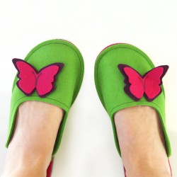 Women's Wool Felt Slippers - Butterfly GREEN 