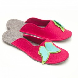 Women's Wool Felt Slippers - Butterfly PINK 