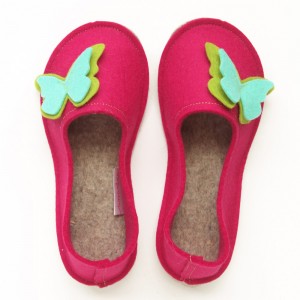 School Kids Wool Felt Slippers - PINK Butterfly