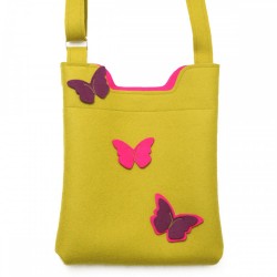 Wool Felt Bag - Mustard Violet Butterfly