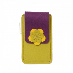 Large Smartphone Wool Felt Case - VIOLET MUSTARD II