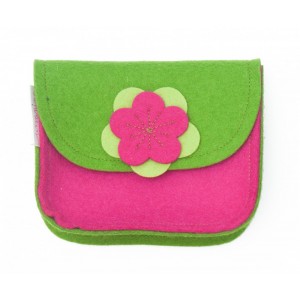 Purse with a flower - Green Pink