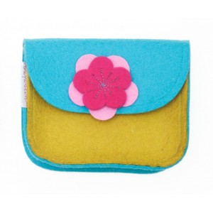Purse with a Flower - Blue Mustard pink