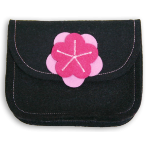 Purse with a Flower - Black Pink