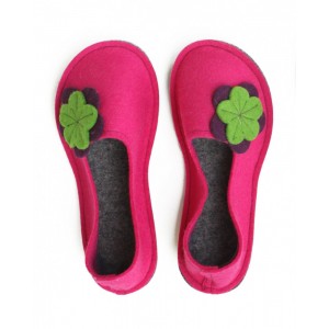 School Kids Wool Felt Slippers - PINK Flower