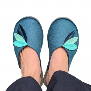 Women's Wool Felt Slippers GLAM - TEAL