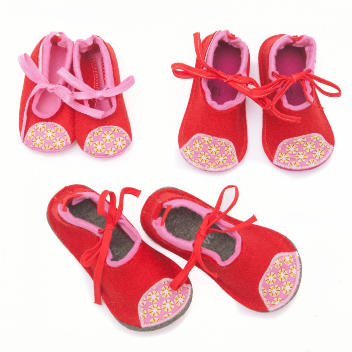 Kids Wool Felt Slippers RED