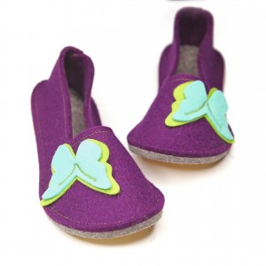 School Kids Wool Felt Slippers - VIOLET Butterfly